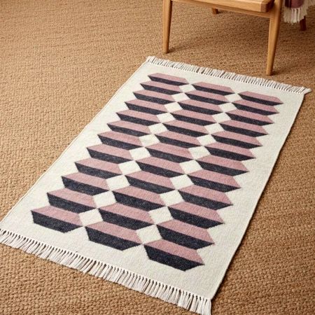 Handcrafted Vintage Multicolor Wool Dhurrie For Living Room